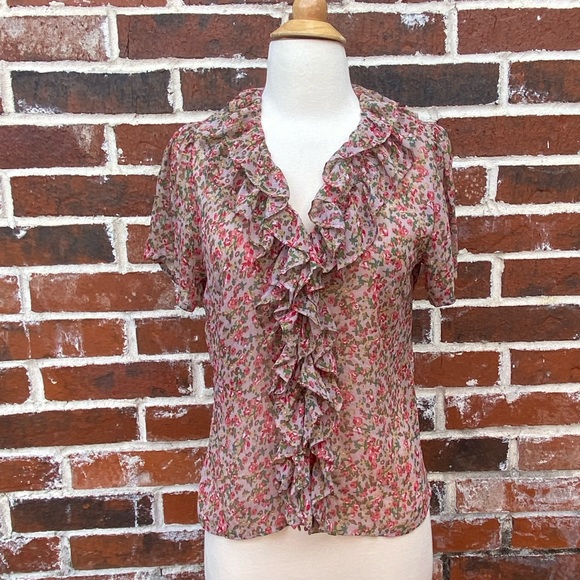 Poetry Spring Floral Ruffle Front Shirt - Size M - Picture 4 of 9